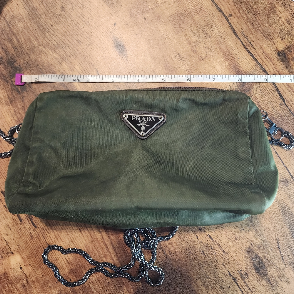 Prada Olive Green Nylon Crossbody with Black Chain Strap - Picture 13 of 16